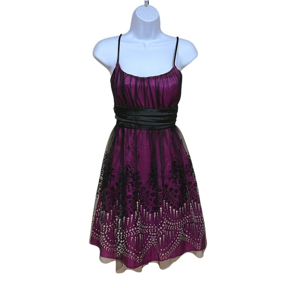 Y2K Taboo Mini Dress M Babydoll Black Purple Glitter Goth Fairy Whimsigoth Mesh